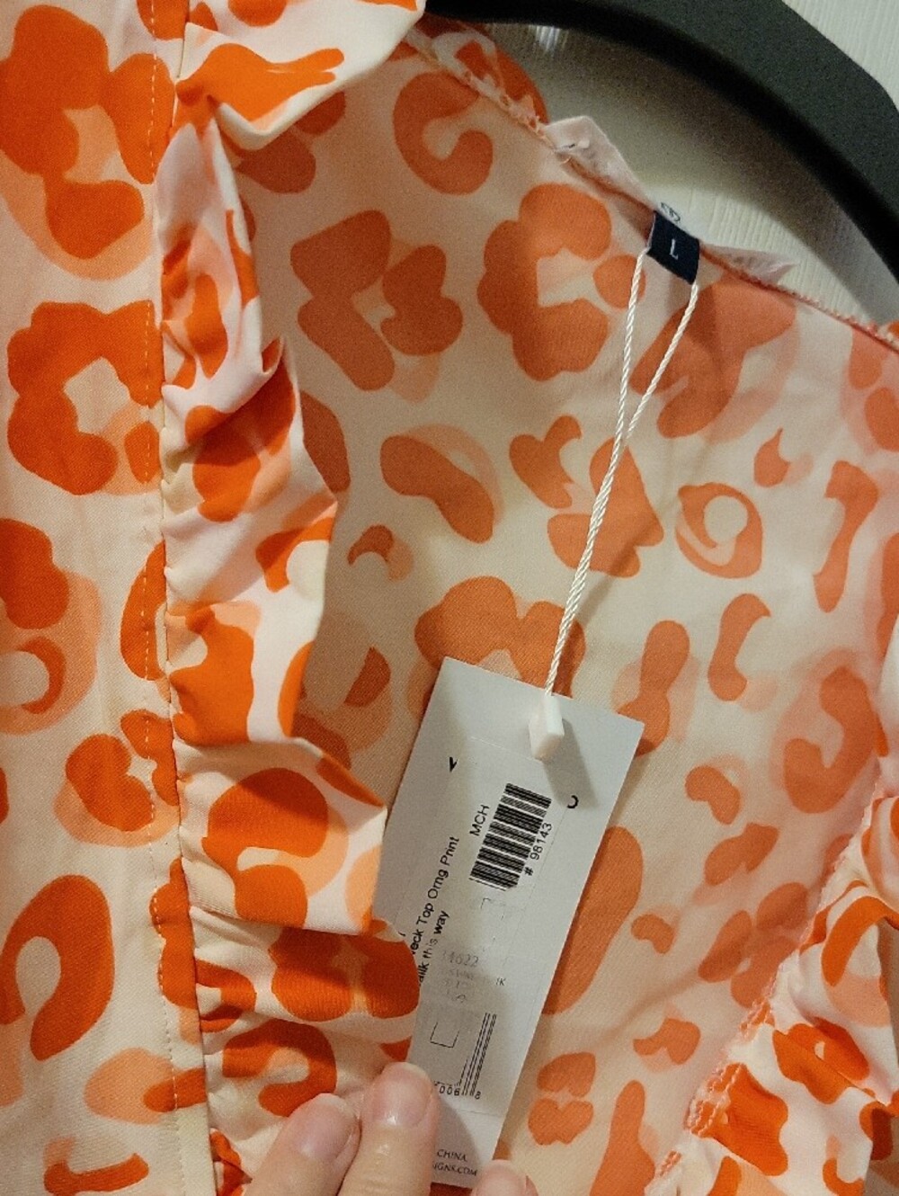 NWT Womens Orange Leopard Print Ruffle-Neck Blouse - Picture 7 of 10
